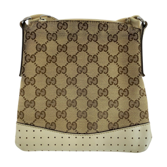 GUCCI Shoulder Bag 147671 GG canvas Brown Ivory Silver Metal