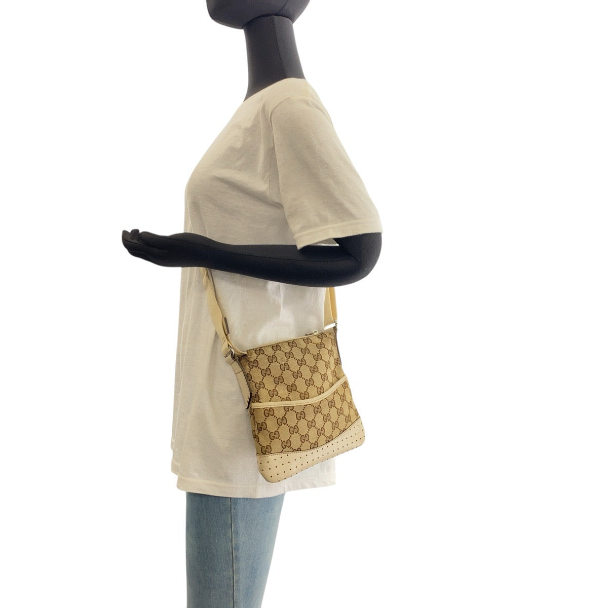 GUCCI Shoulder Bag 147671 GG canvas Brown Ivory Silver Metal