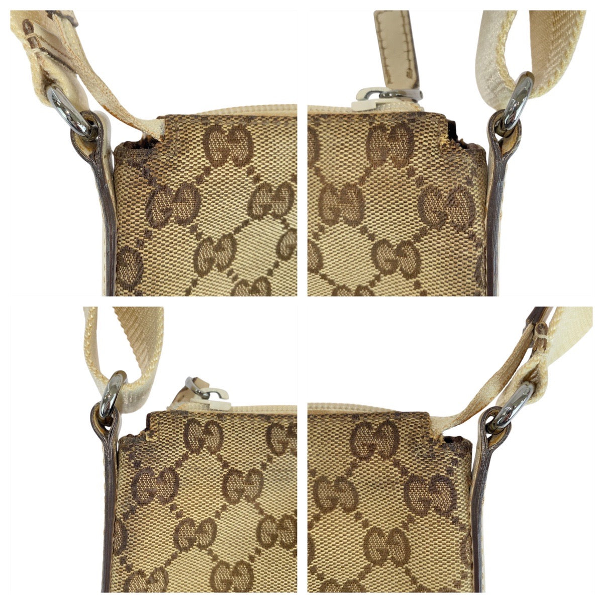 GUCCI Shoulder Bag 147671 GG canvas Brown Ivory Silver Metal