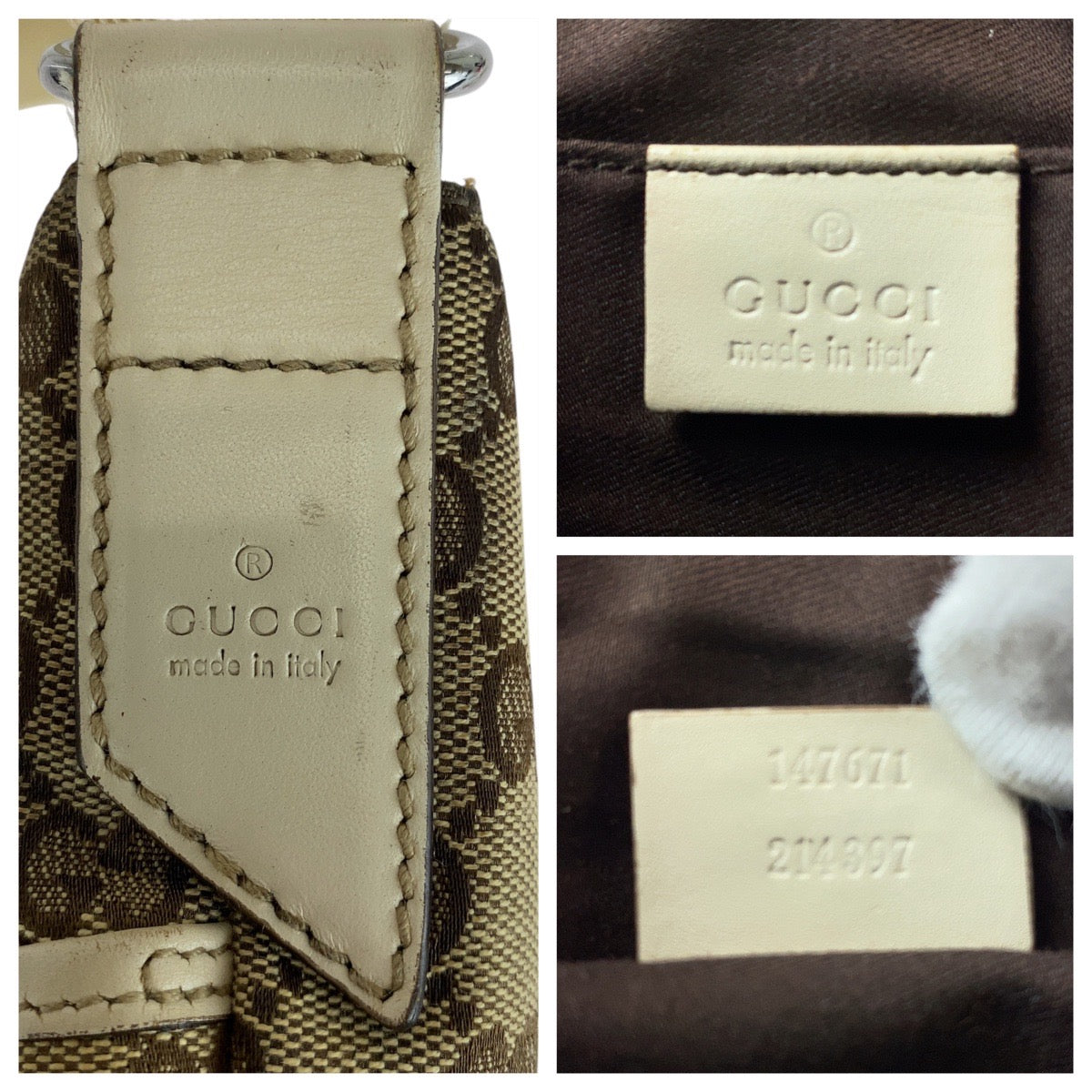 GUCCI Shoulder Bag 147671 GG canvas Brown Ivory Silver Metal