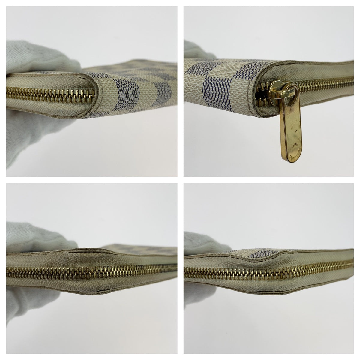 LOUIS VUITTON Long Wallet Purse N60012 PVC White Gray Gold Metal Damier Azur Zippy Organizer