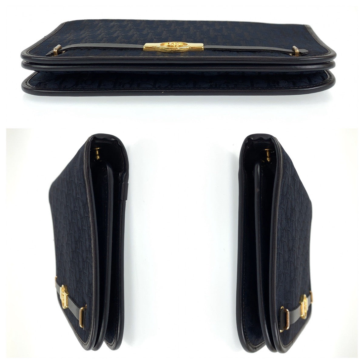 Dior Shoulder Bag canvas Navy Gold Metal Trotter