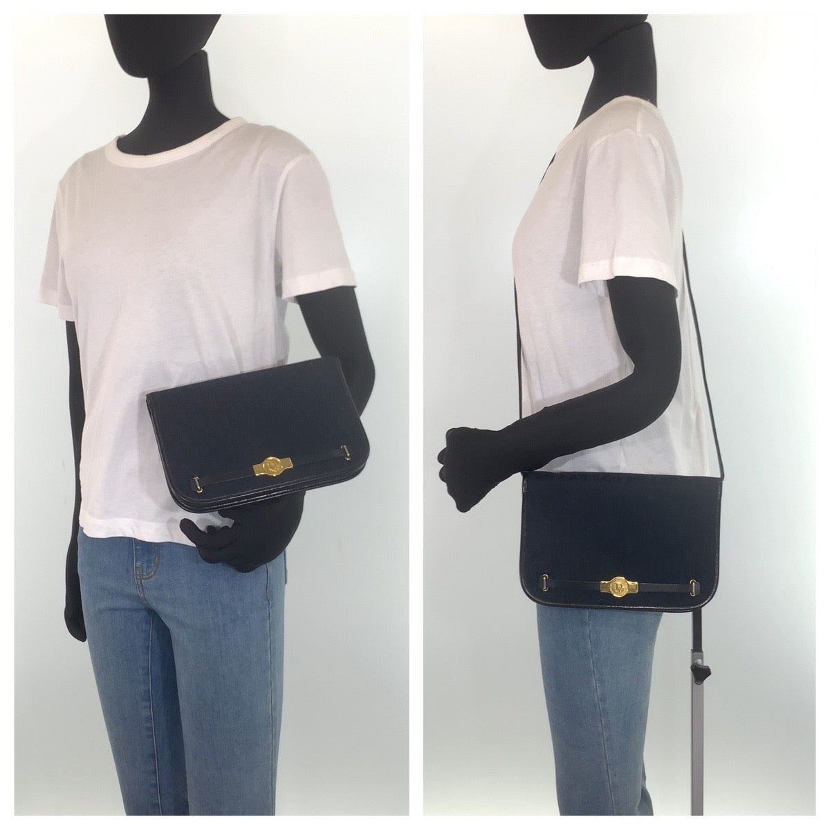 Dior Shoulder Bag canvas Navy Gold Metal Trotter