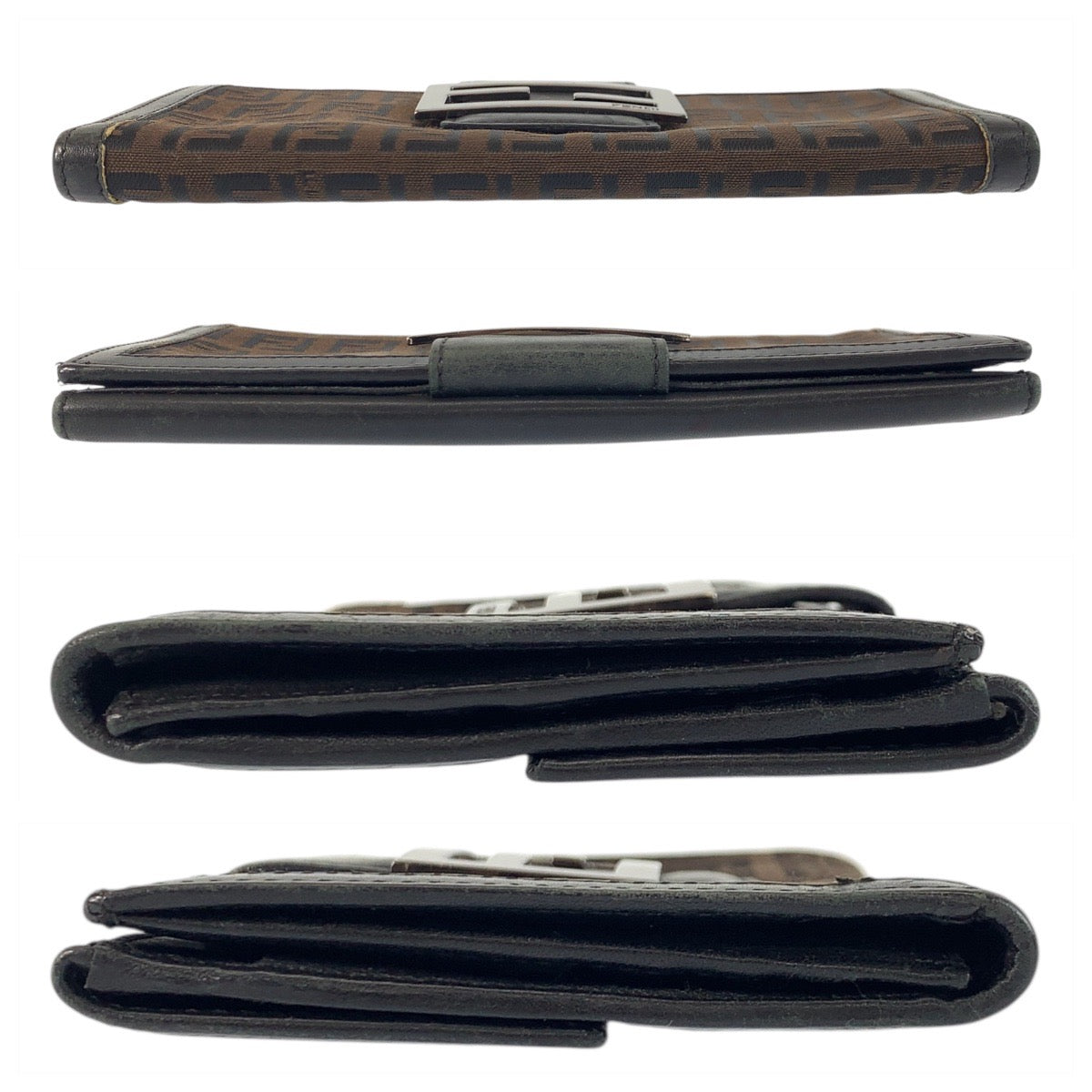FENDI Long Wallet Purse 8M0032 canvas Brown Black SilverMetal Zucchino