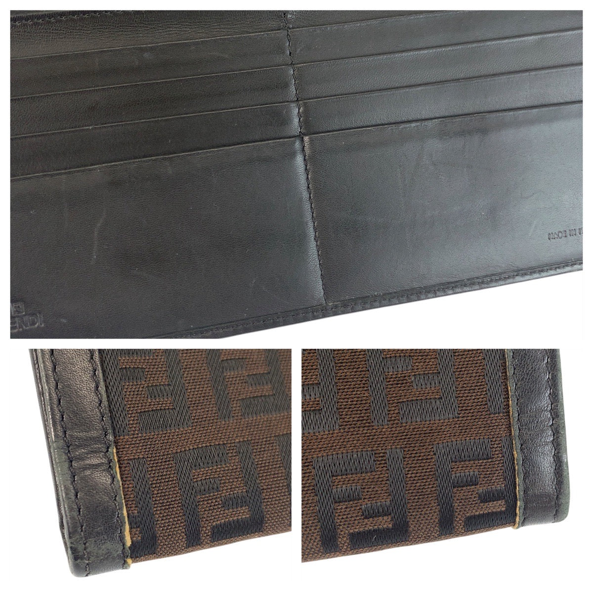 FENDI Long Wallet Purse 8M0032 canvas Brown Black SilverMetal Zucchino