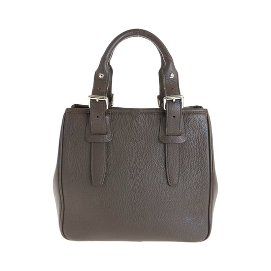 BURBERRY Tote Bag leather Brown Silver Metal Medium Check Pattern