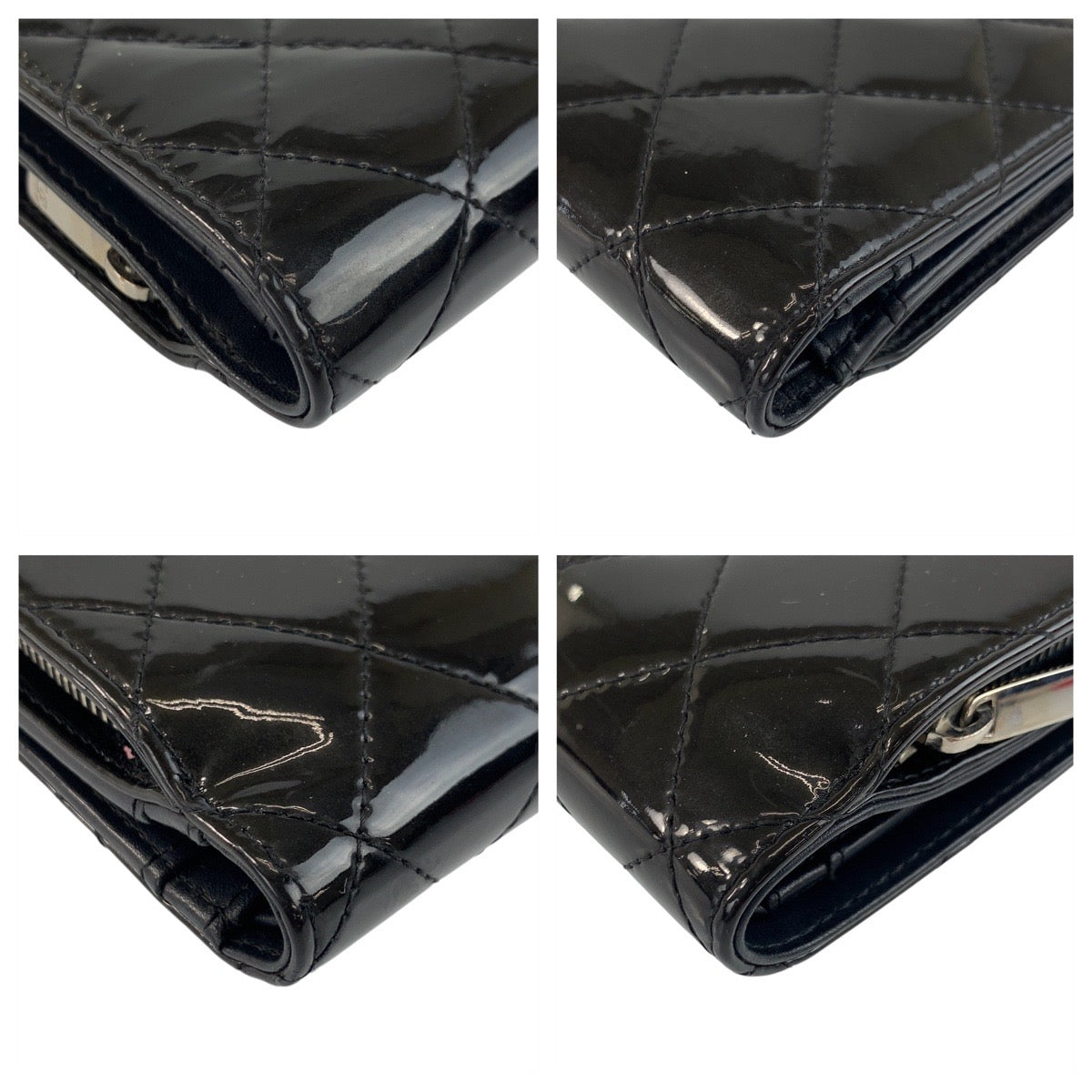 CHANEL Bifold Wallet Patent leather Black SilverMetal Brilliant Matrasse COCO Mark