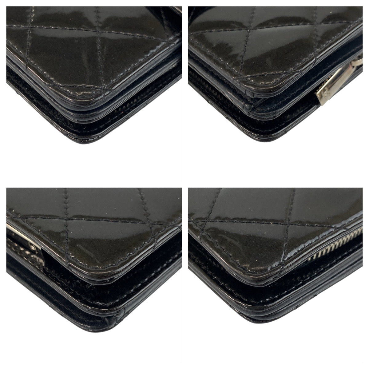 CHANEL Bifold Wallet Patent leather Black SilverMetal Brilliant Matrasse COCO Mark