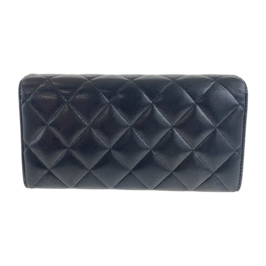 CHANEL Long Wallet Purse lambskin Black SilverMetal Matrasse COCO Mark