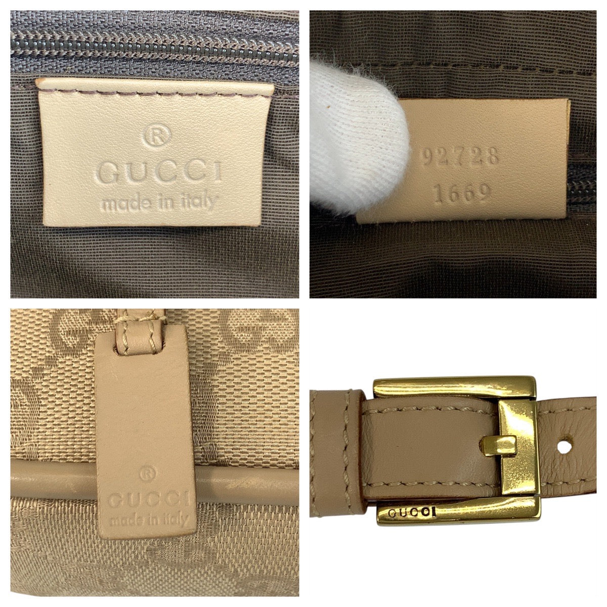 GUCCI Shoulder Bag 92728 GG canvas Beige Gold Metal