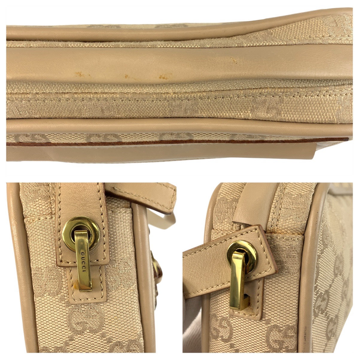 GUCCI Shoulder Bag 92728 GG canvas Beige Gold Metal