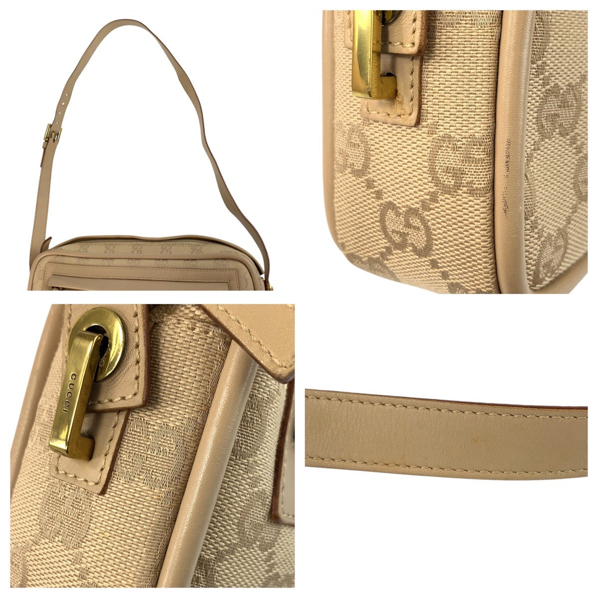 GUCCI Shoulder Bag 92728 GG canvas Beige Gold Metal