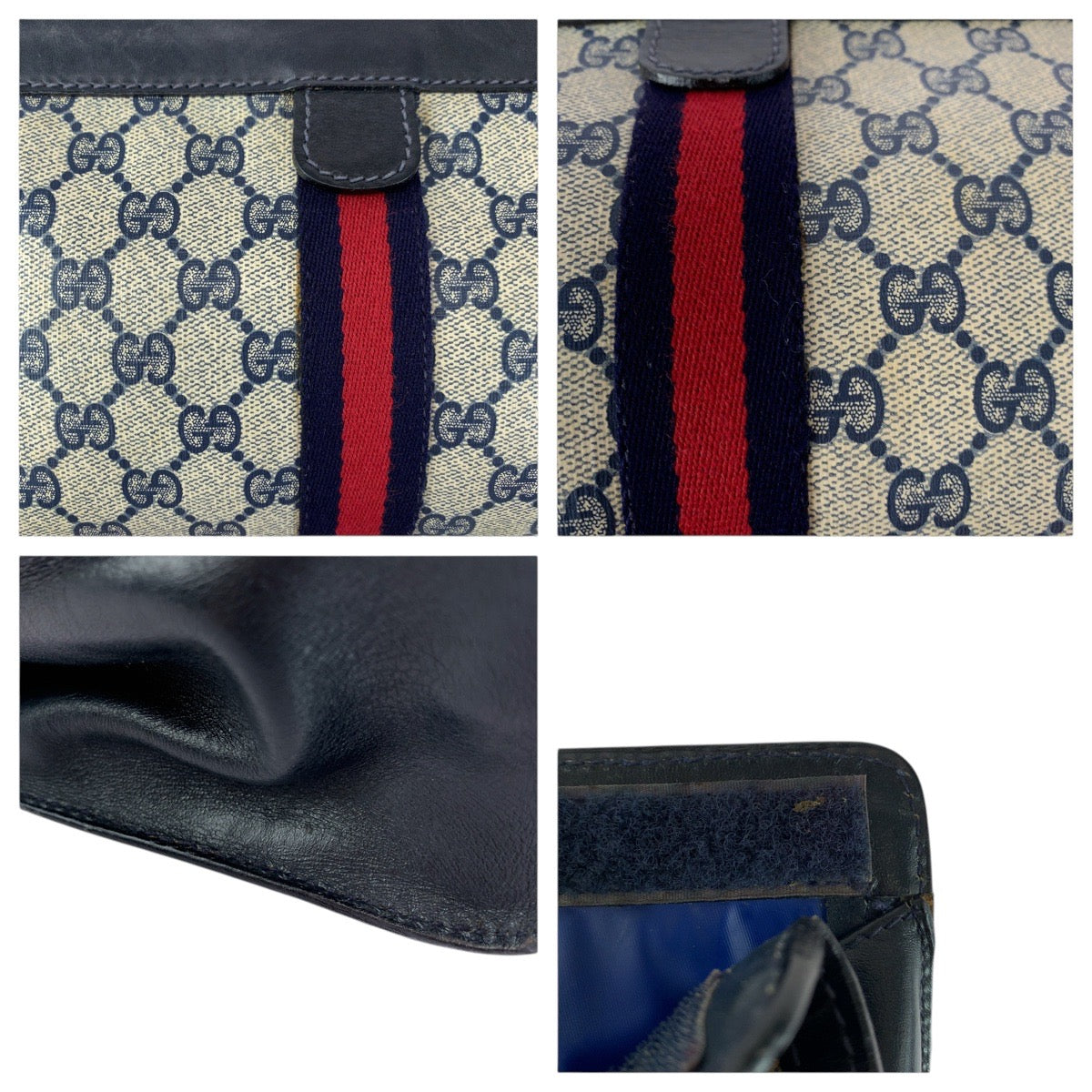 GUCCI Clutch bag GG Supreme Canvas Navy Red Gray Old Gucci Shelly Line