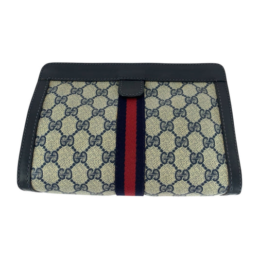 GUCCI Clutch bag GG Supreme Canvas Navy Red Gray Old Gucci Shelly Line