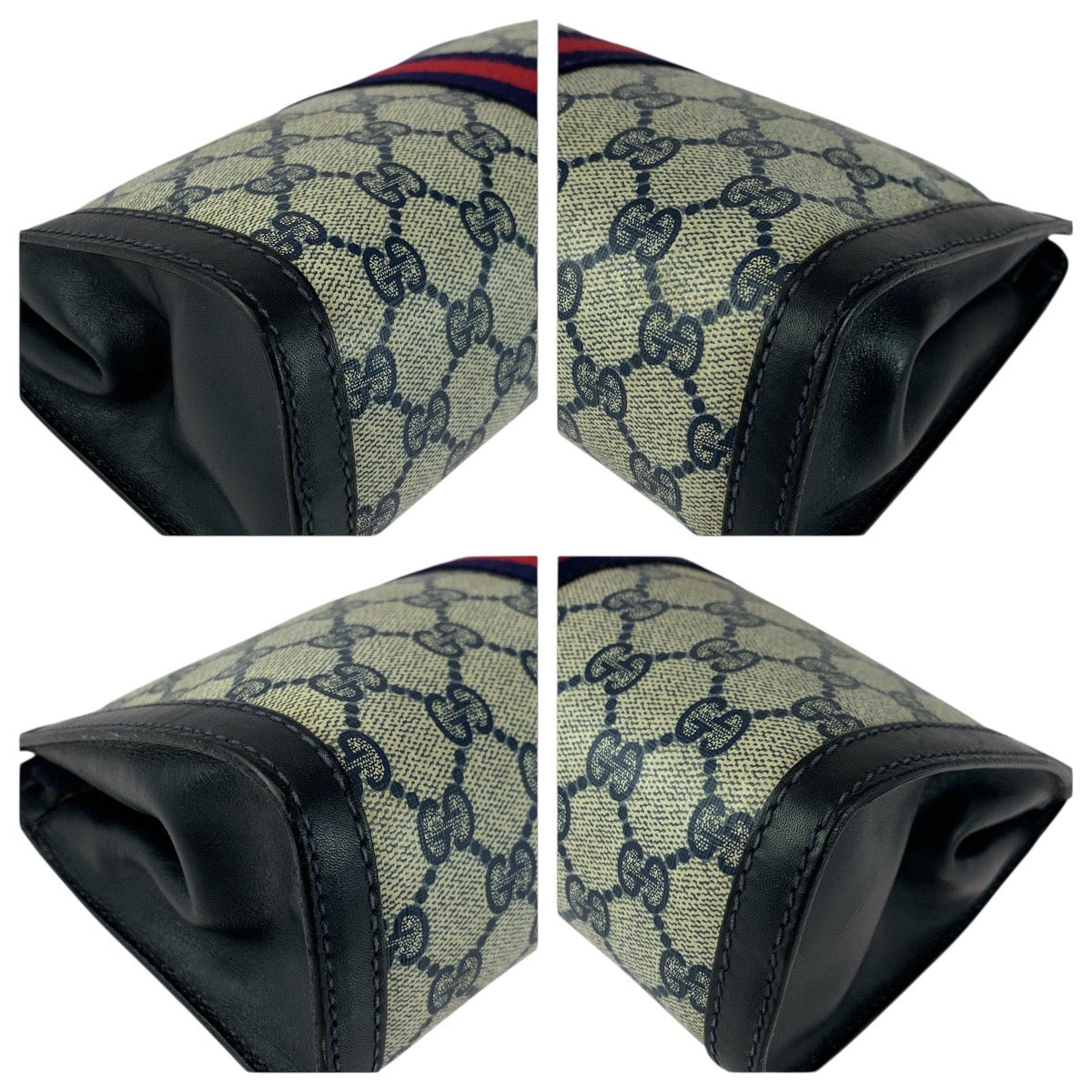 GUCCI Clutch bag GG Supreme Canvas Navy Red Gray Old Gucci Shelly Line