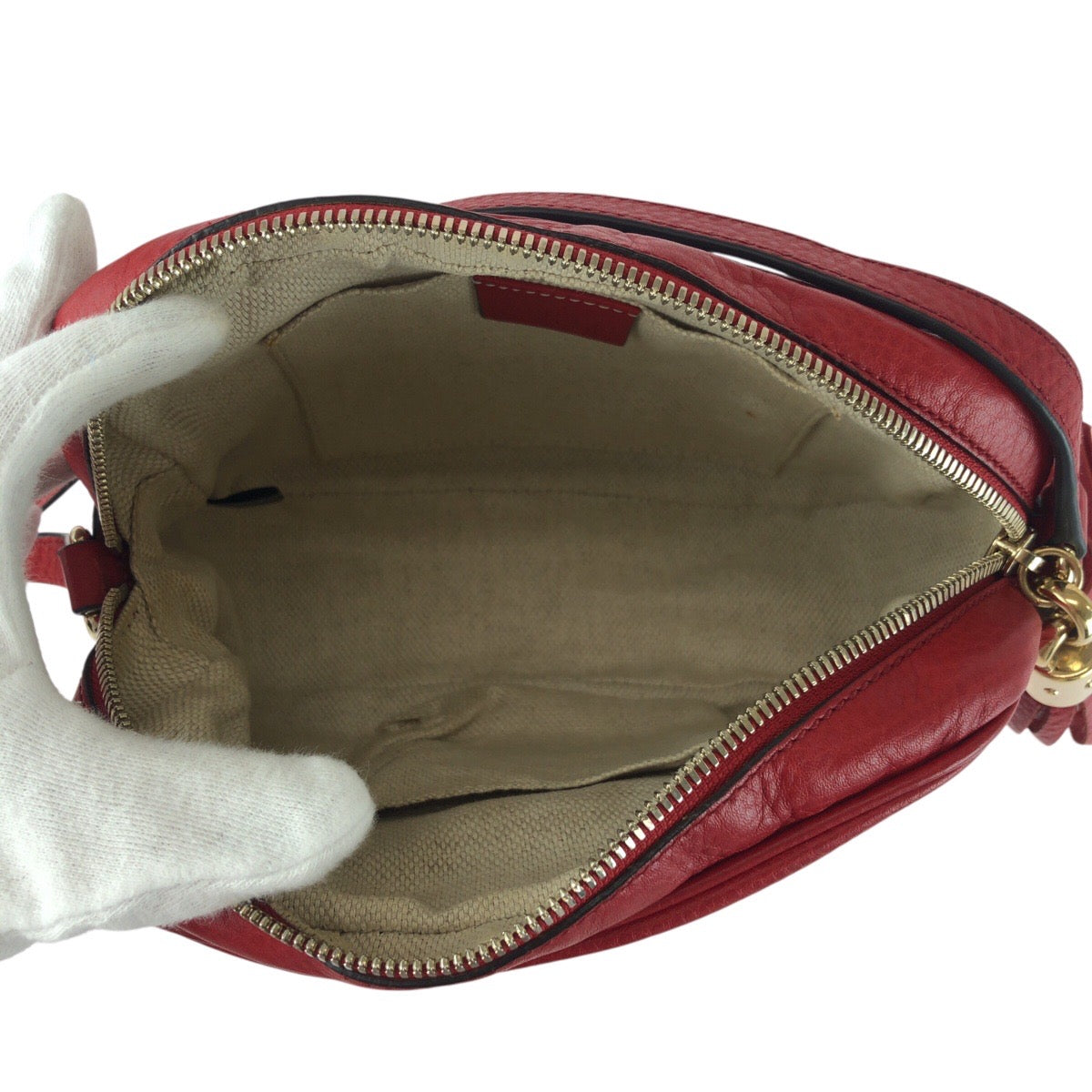GUCCI Shoulder Bag 308364 leather Red Gold Metal Soho Tassel