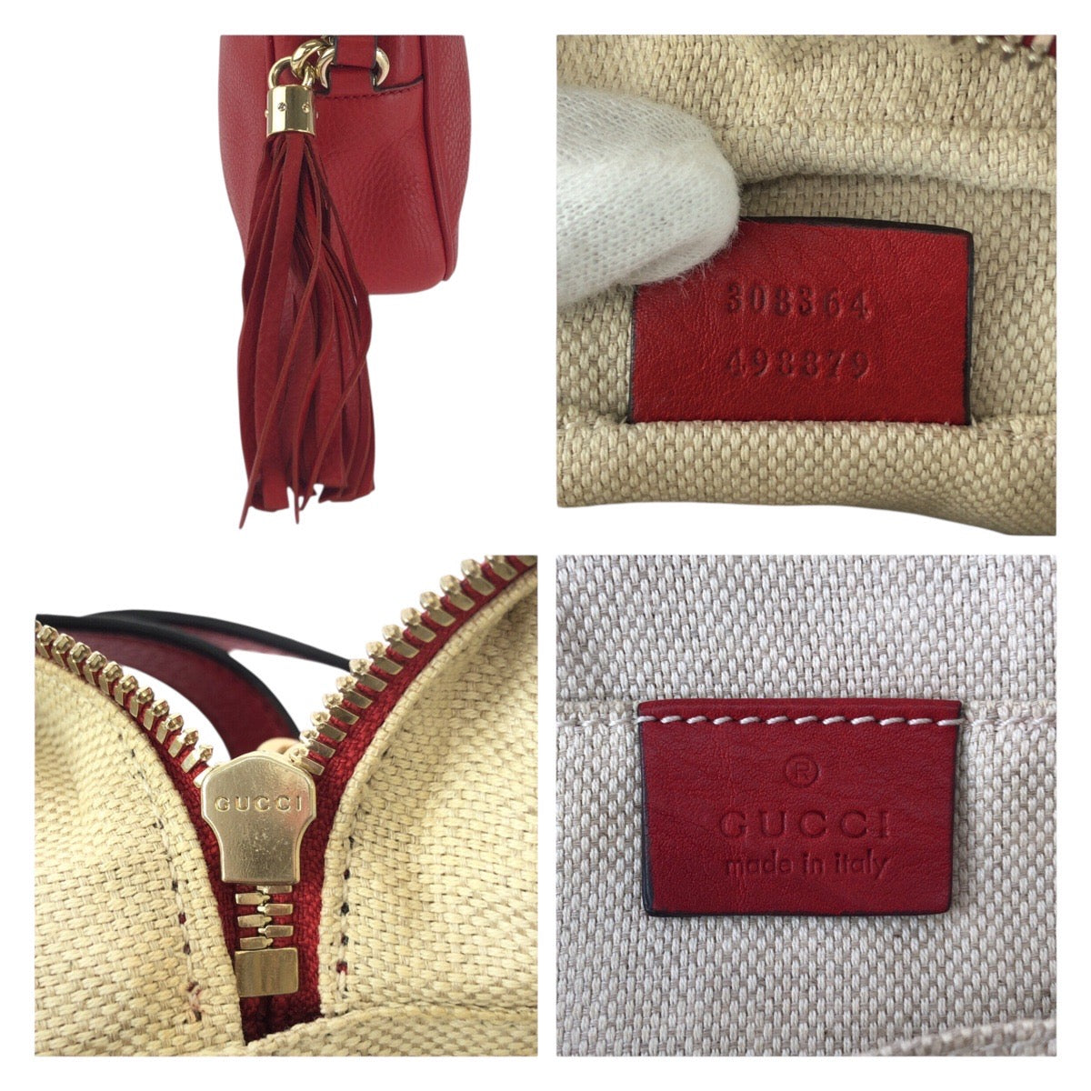 GUCCI Shoulder Bag 308364 leather Red Gold Metal Soho Tassel