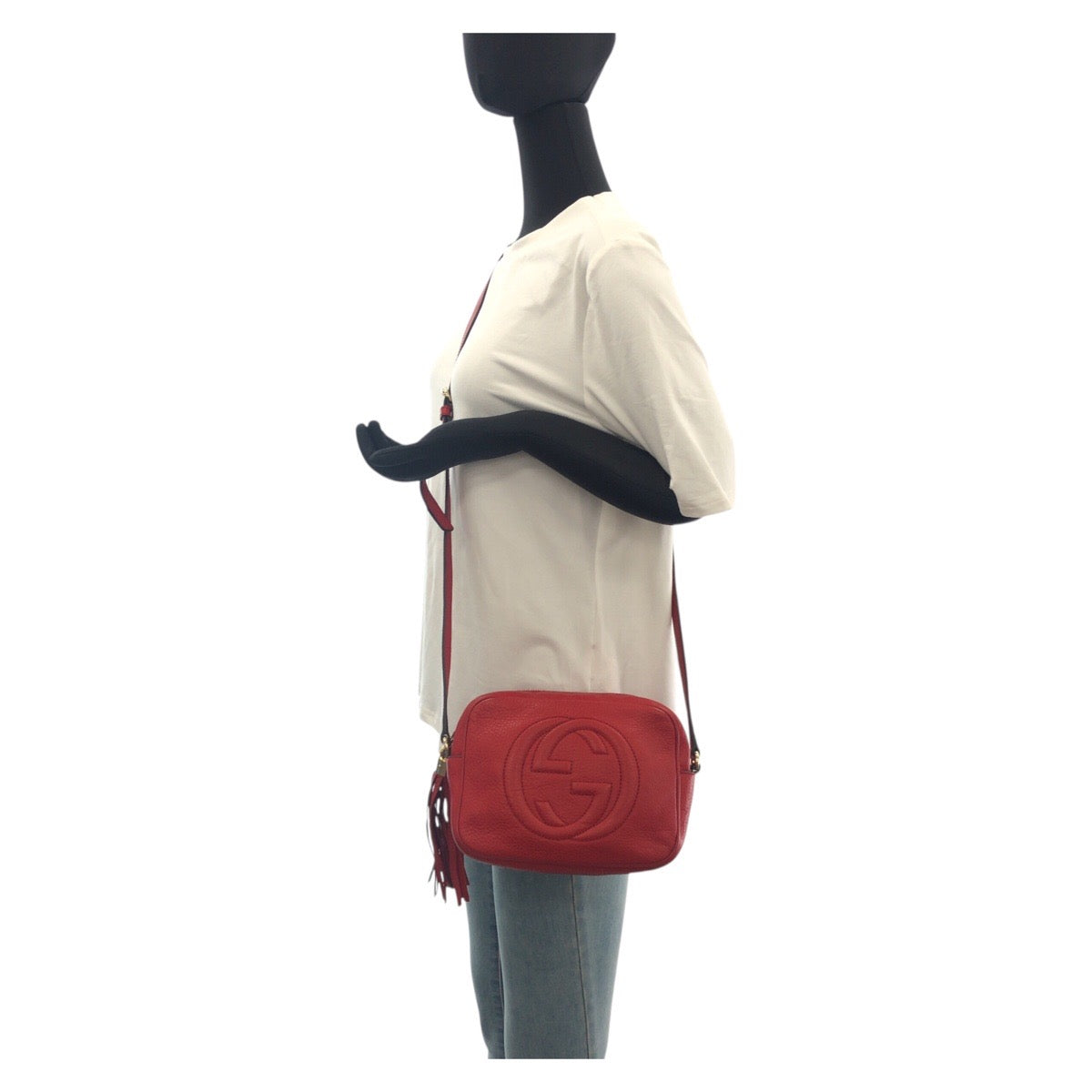 GUCCI Shoulder Bag 308364 leather Red Gold Metal Soho Tassel
