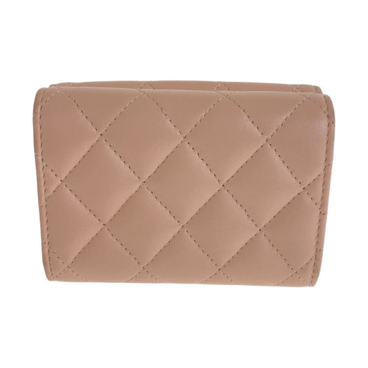 CHANEL Tri-fold wallet lambskin Pink Beige SilverMetal Matrasse COCO Mark