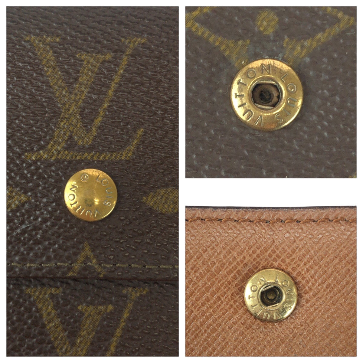 LOUIS VUITTON Tri-fold wallet M61652 PVC Brown Gold Metal Monogram Porto Monnaie BiéCartes Credit