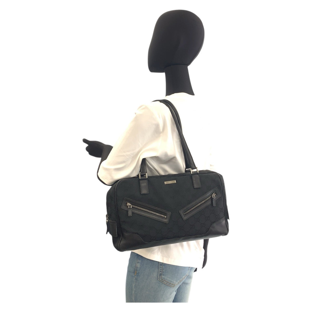 GUCCI Shoulder Bag 002 1115 GG canvas Black SilverMetal