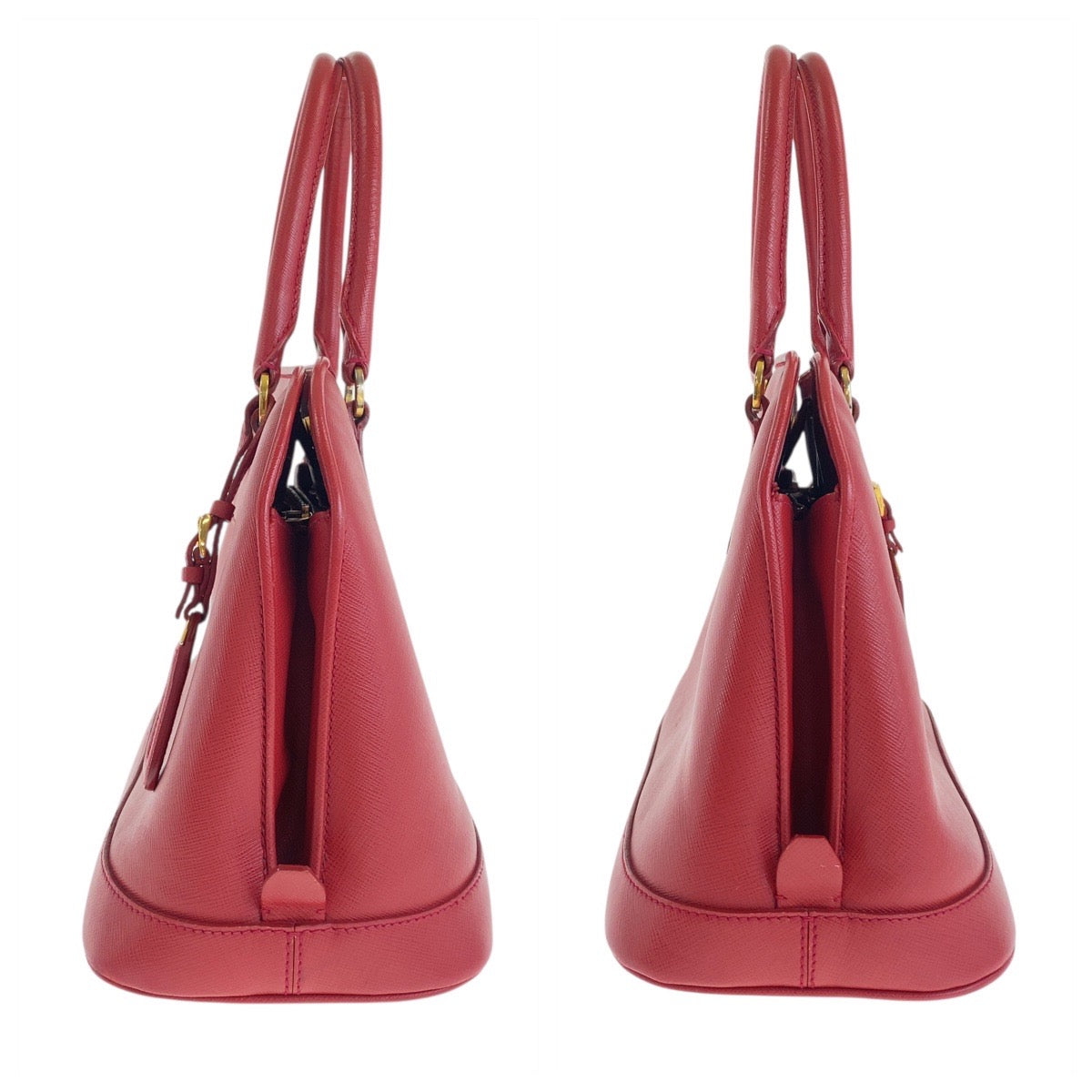 PRADA Handbag leather Red Gold Metal Safiano Triangle With logo