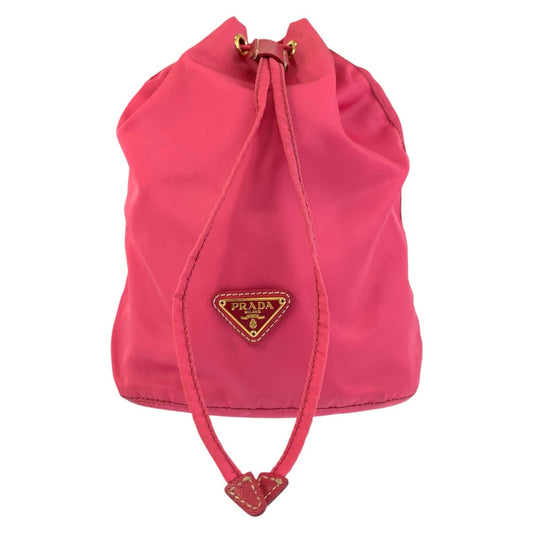 PRADA Pouch Nylon Pink Gold Metal Test Triangle With logo