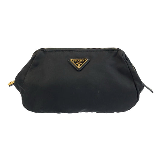 PRADA Pouch Nylon Black GoldMetal Test Triangle With logo