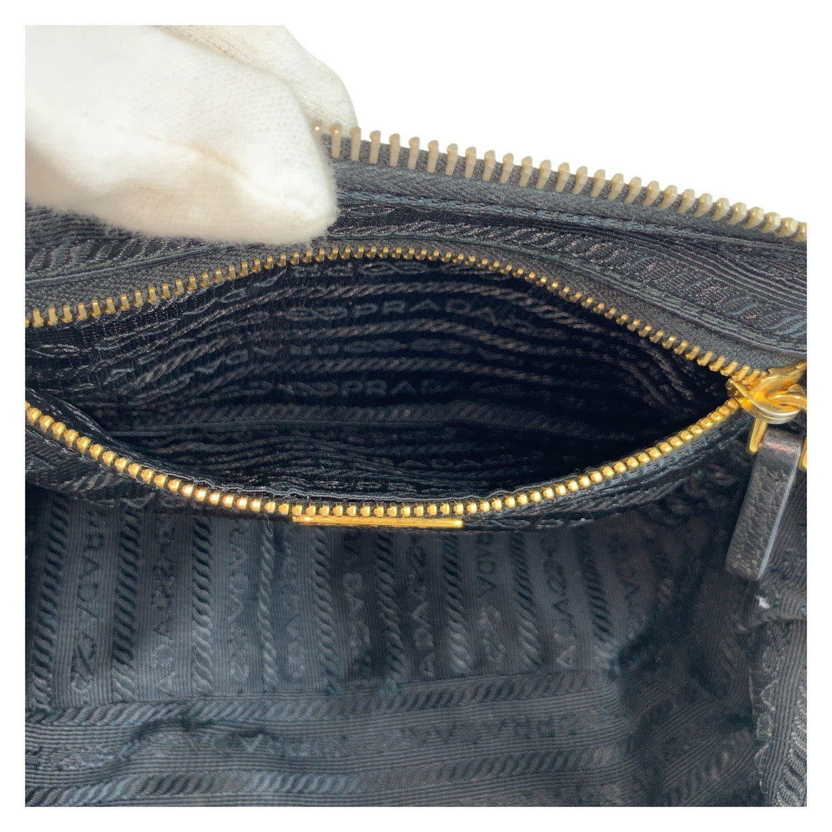 PRADA Pouch Nylon Black GoldMetal Test Triangle With logo