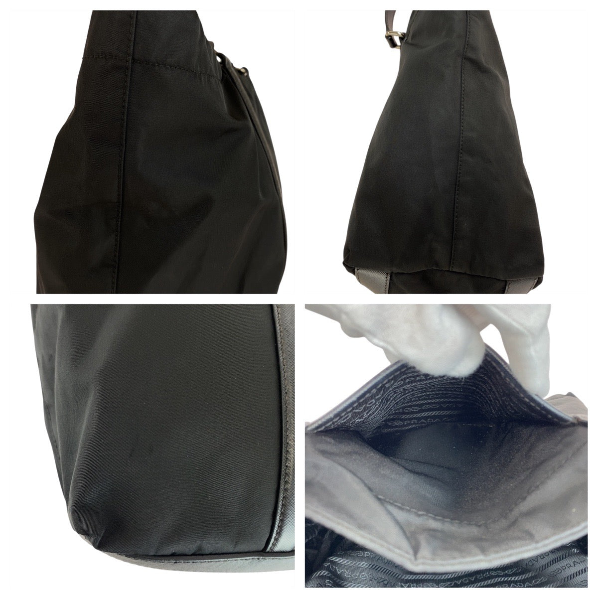 PRADA Tote Bag Nylon Black SilverMetal Test Triangle With logo
