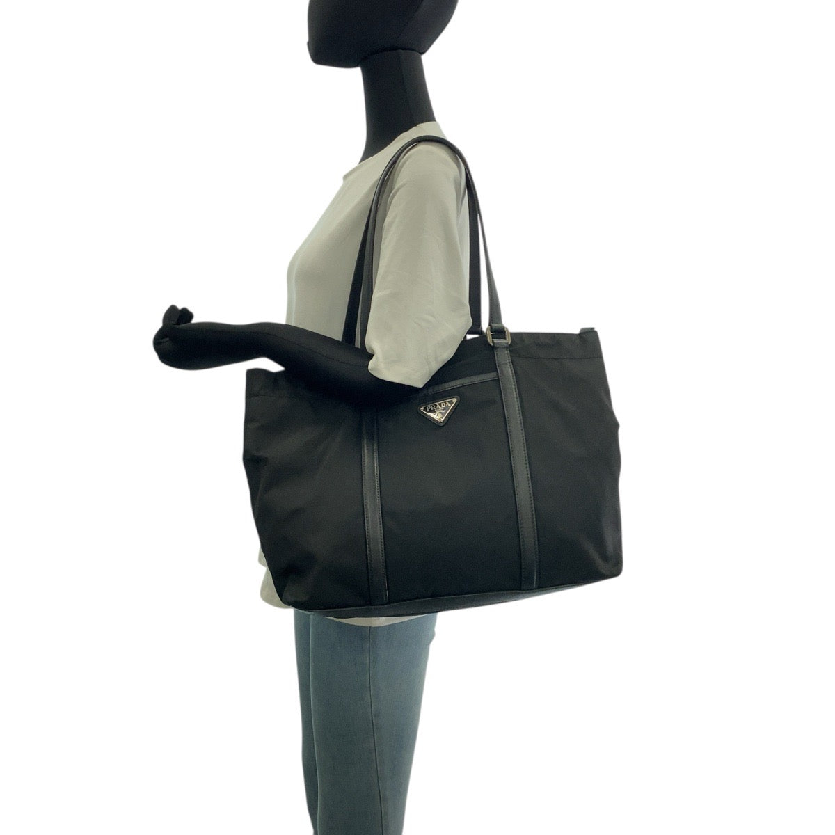 PRADA Tote Bag Nylon Black SilverMetal Test Triangle With logo