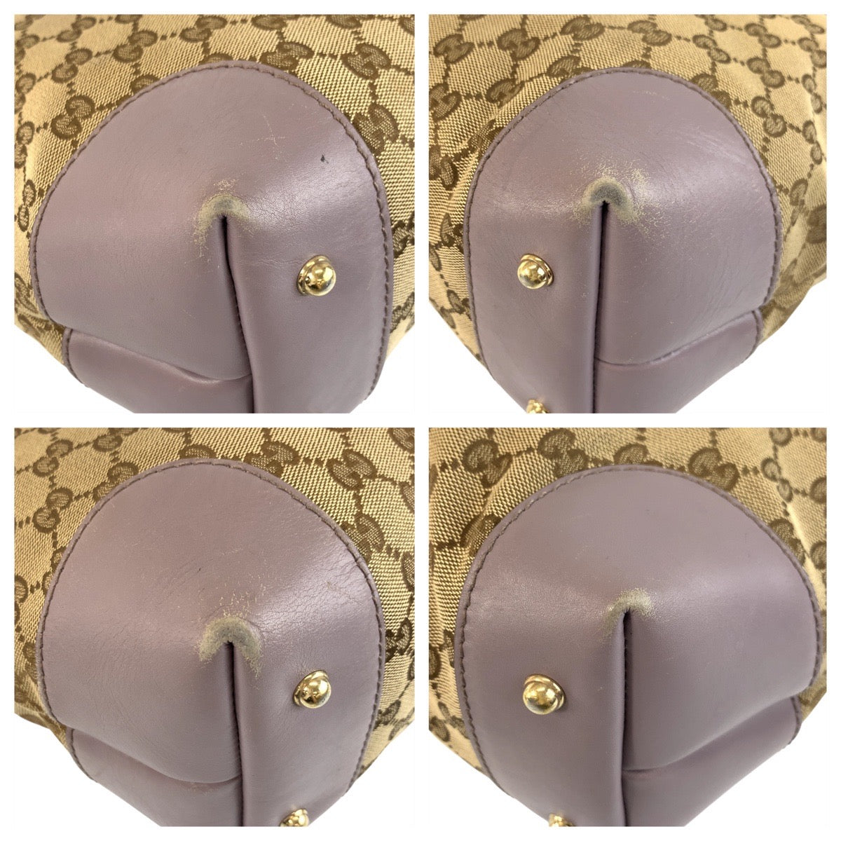 GUCCI Tote Bag 269957 GG canvas Beige Purple Gold Metal Bamboo heart