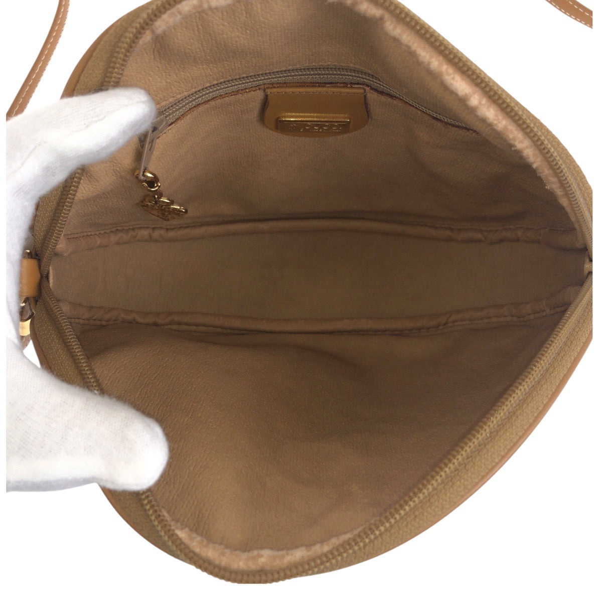 GUCCI Shoulder Bag 007 89 0094 PVC Beige Brown Gold Metal Old Gucci