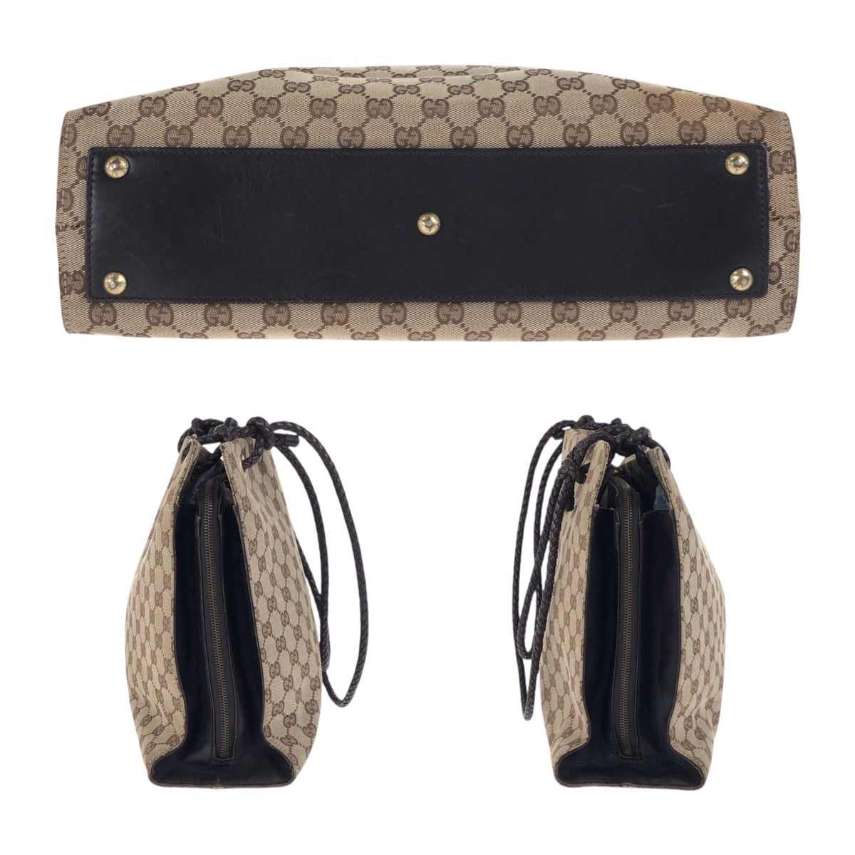 GUCCI Tote Bag 109140 GG canvas Beige Brown Gold Metal