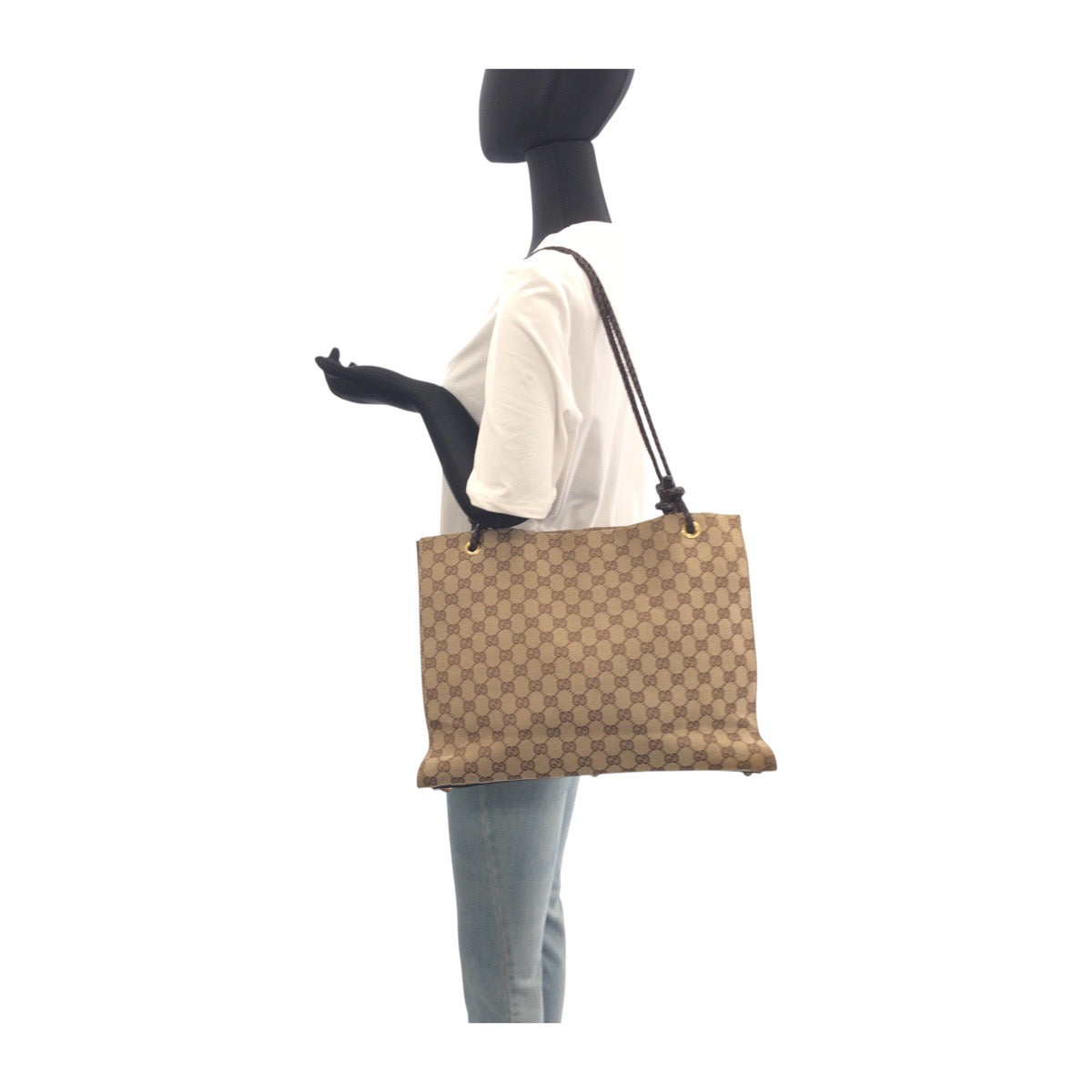 GUCCI Tote Bag 109140 GG canvas Beige Brown Gold Metal