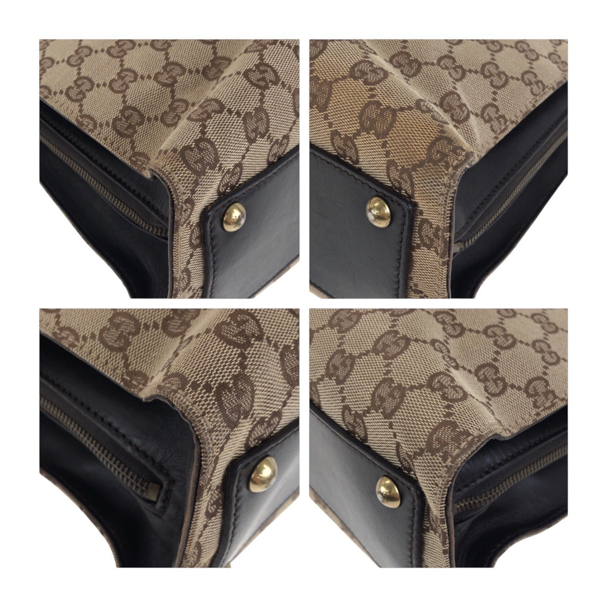 GUCCI Tote Bag 109140 GG canvas Beige Brown Gold Metal