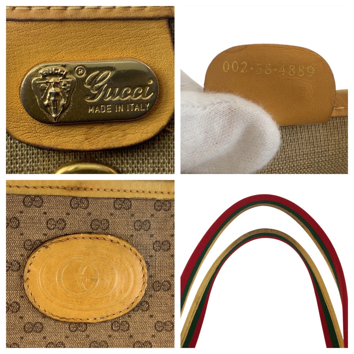 GUCCI Tote Bag 002 58 4889 PVC Beige Gold Metal Micro GG Sherry Line Old Gucci