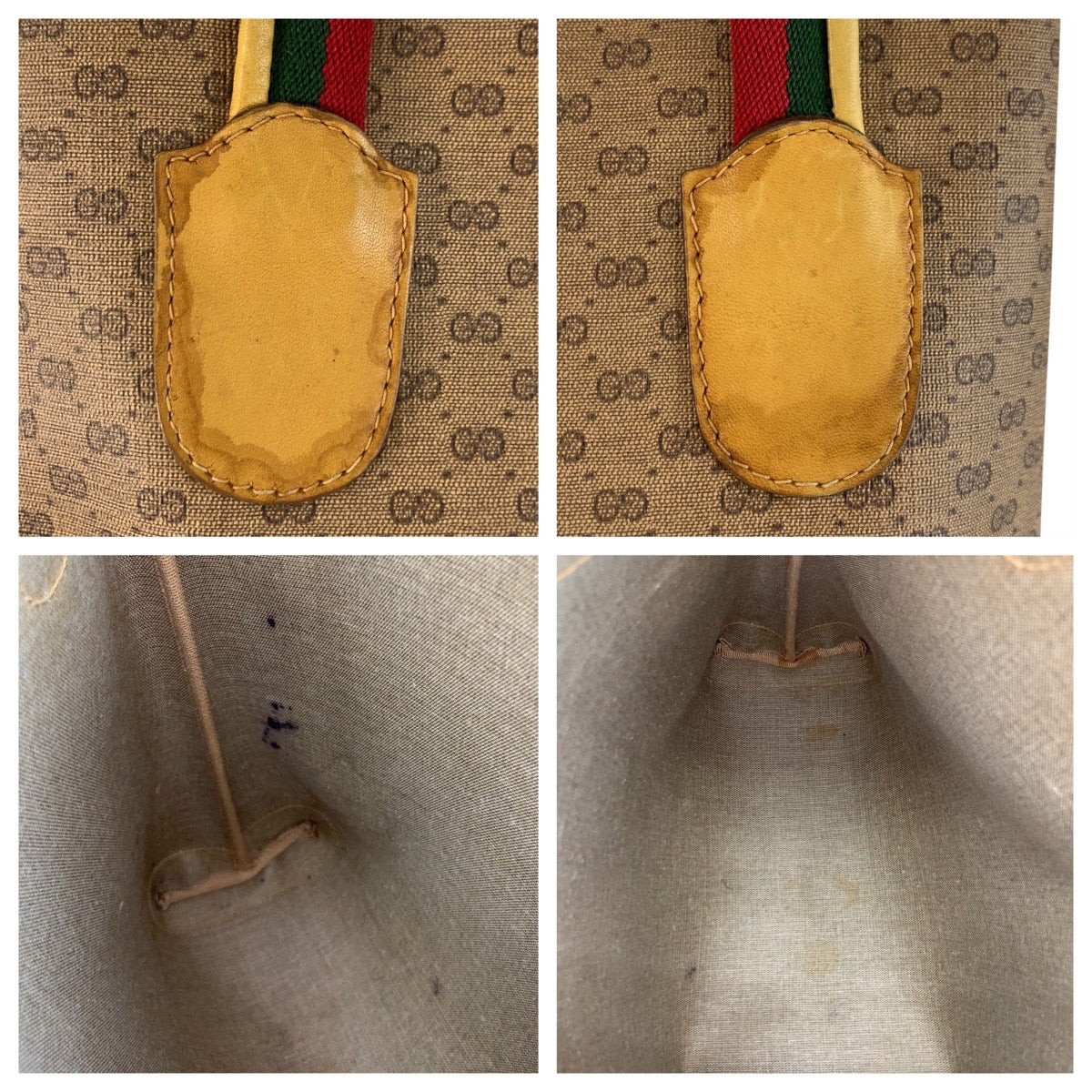 GUCCI Tote Bag 002 58 4889 PVC Beige Gold Metal Micro GG Sherry Line Old Gucci