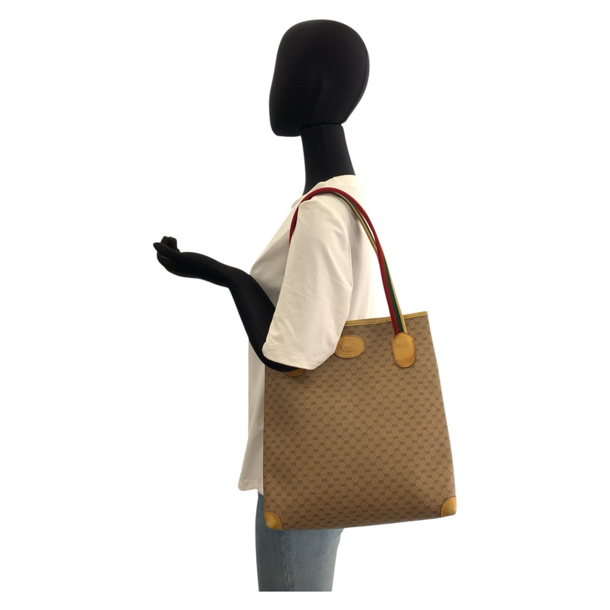 GUCCI Tote Bag 002 58 4889 PVC Beige Gold Metal Micro GG Sherry Line Old Gucci