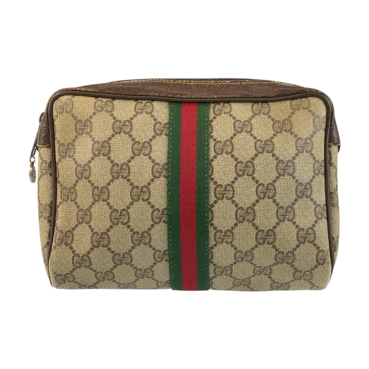 GUCCI Clutch bag 98 69 014 3553 GG Supreme Canvas Beige Brown Gold Metal Sherry Line Old Gucci