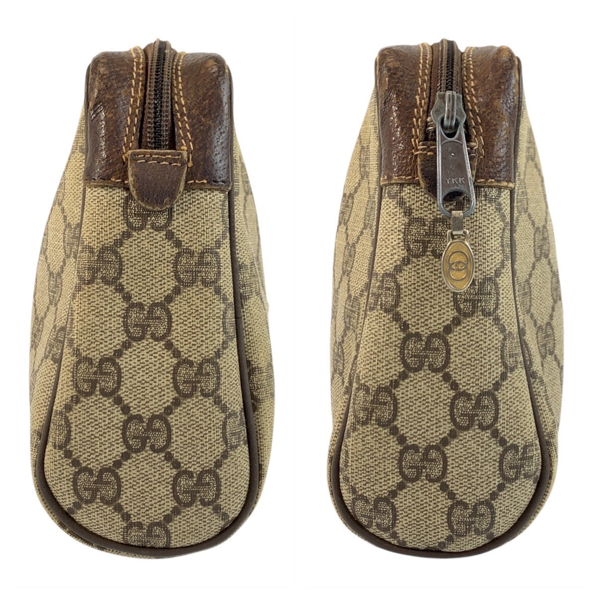 GUCCI Clutch bag 98 69 014 3553 GG Supreme Canvas Beige Brown Gold Metal Sherry Line Old Gucci