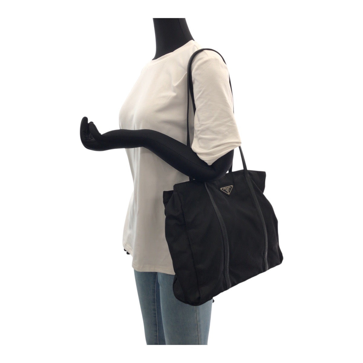 PRADA Tote Bag Nylon Black SilverMetal Test Triangle With logo