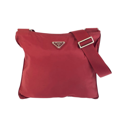 PRADA Shoulder Bag Nylon Wine Red Red Silver Metal Test Triangle With logo
