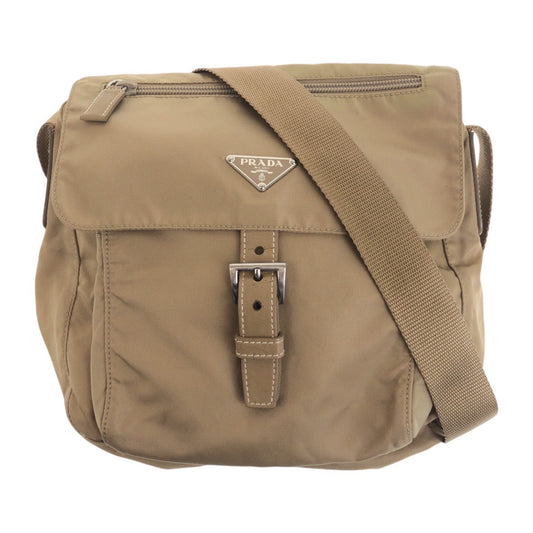 PRADA Shoulder Bag Nylon Beige SilverMetal Test Triangle With logo