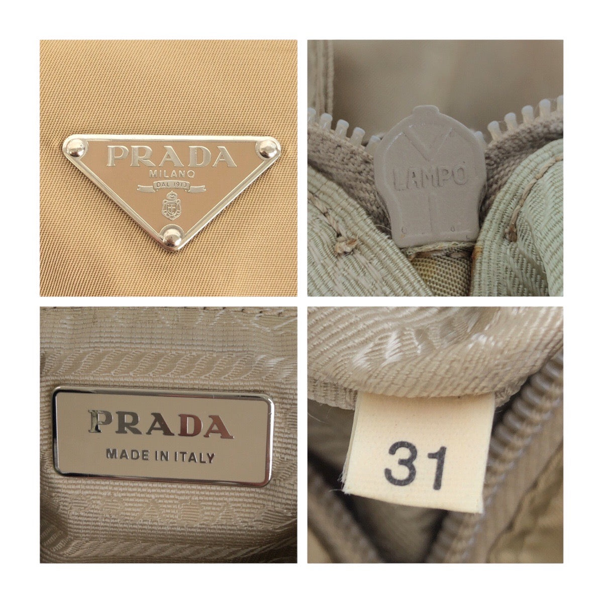 PRADA Shoulder Bag Nylon Beige SilverMetal Test Triangle With logo