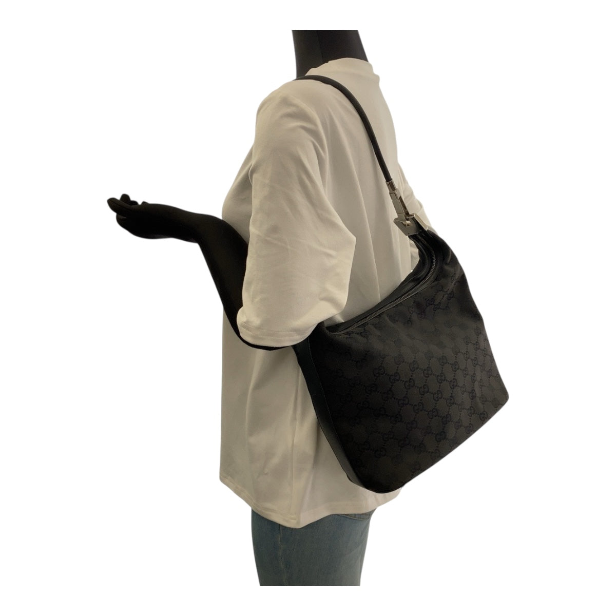 GUCCI Shoulder Bag 01234 GG canvas Black SilverMetal