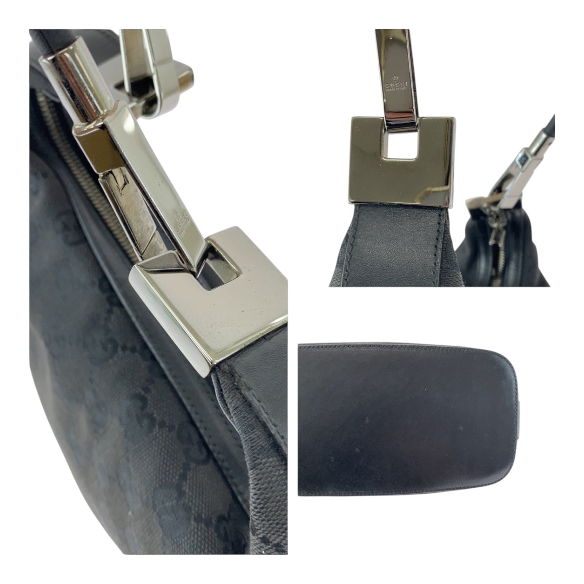 GUCCI Shoulder Bag 01234 GG canvas Black SilverMetal
