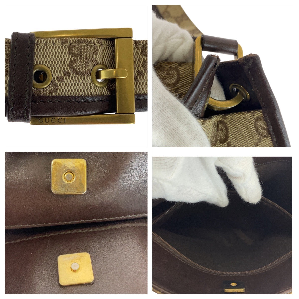 GUCCI Shoulder Bag 91762 GG canvas Beige brown