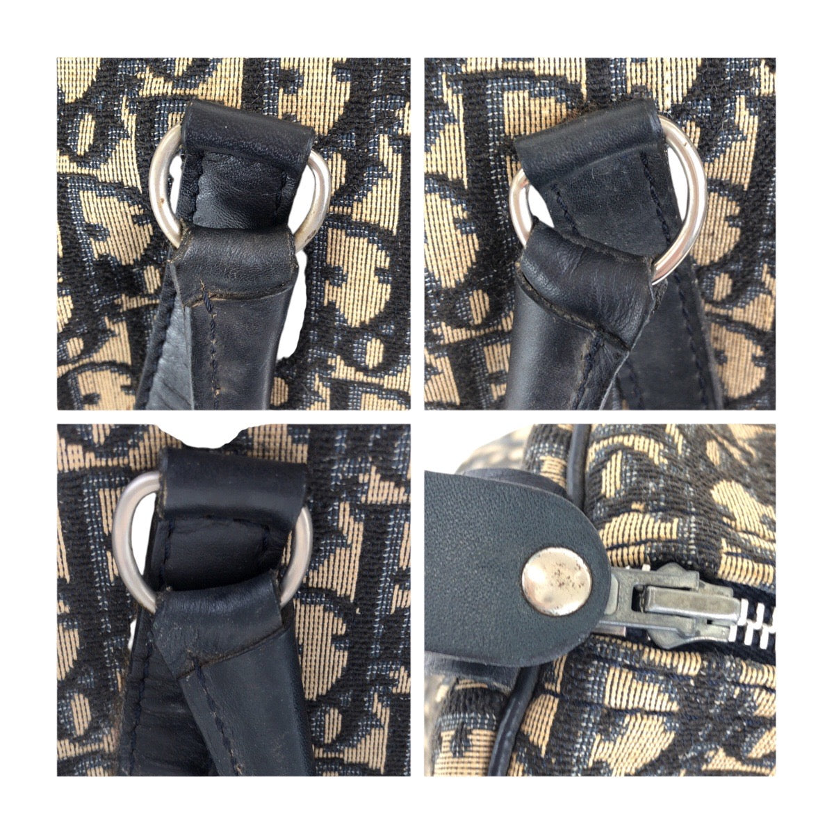 Dior Handbag canvas Navy Beige SilverMetal Trotter