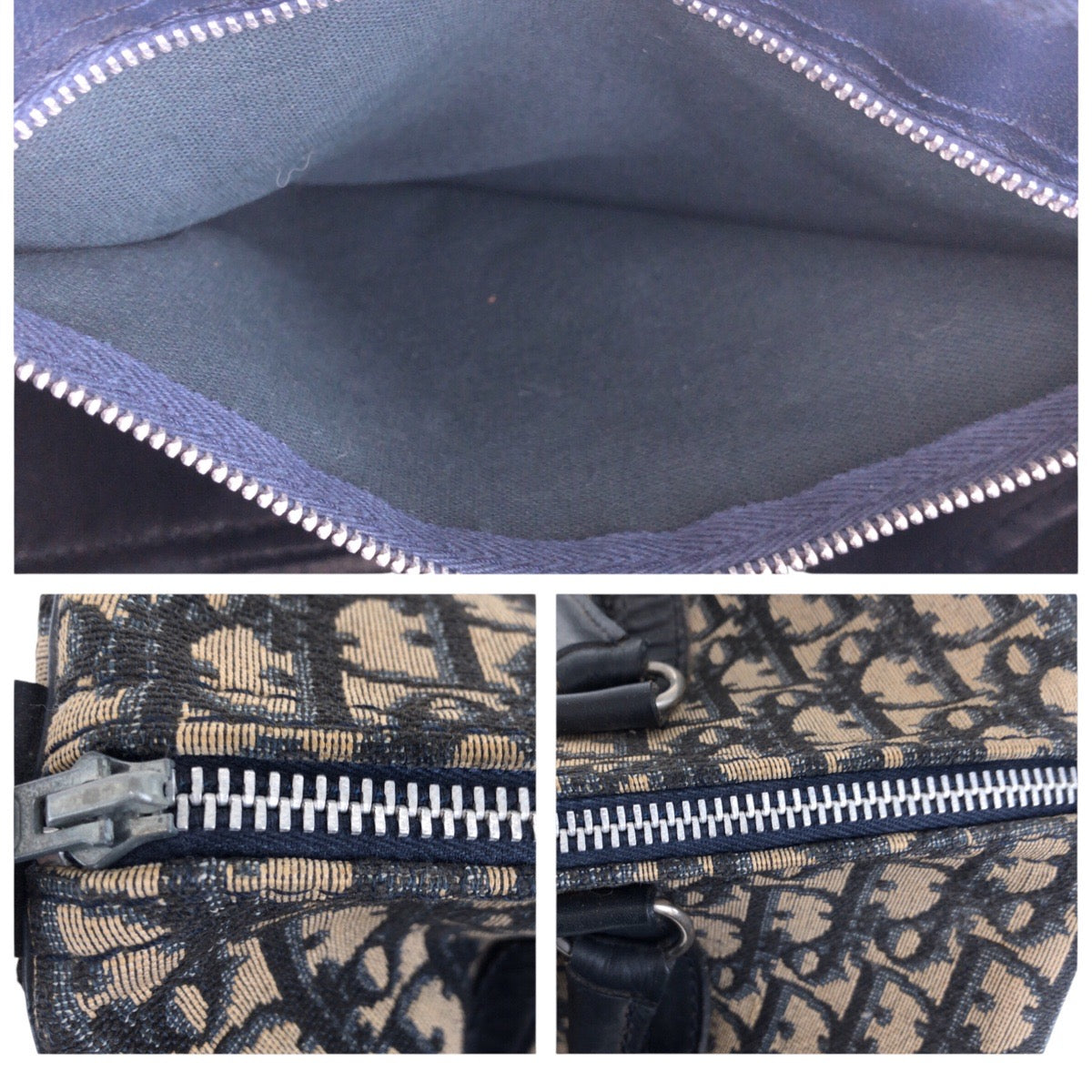 Dior Handbag canvas Navy Beige SilverMetal Trotter